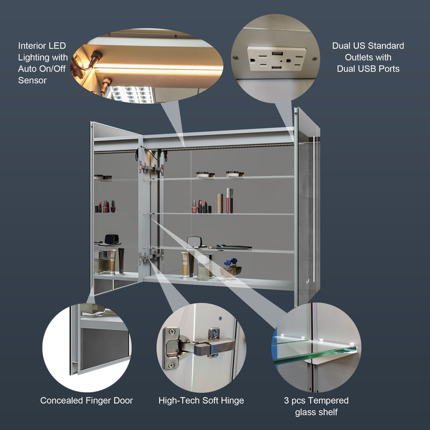 LYRA Rectangular Frameless Custom LED Medicine Cabinet