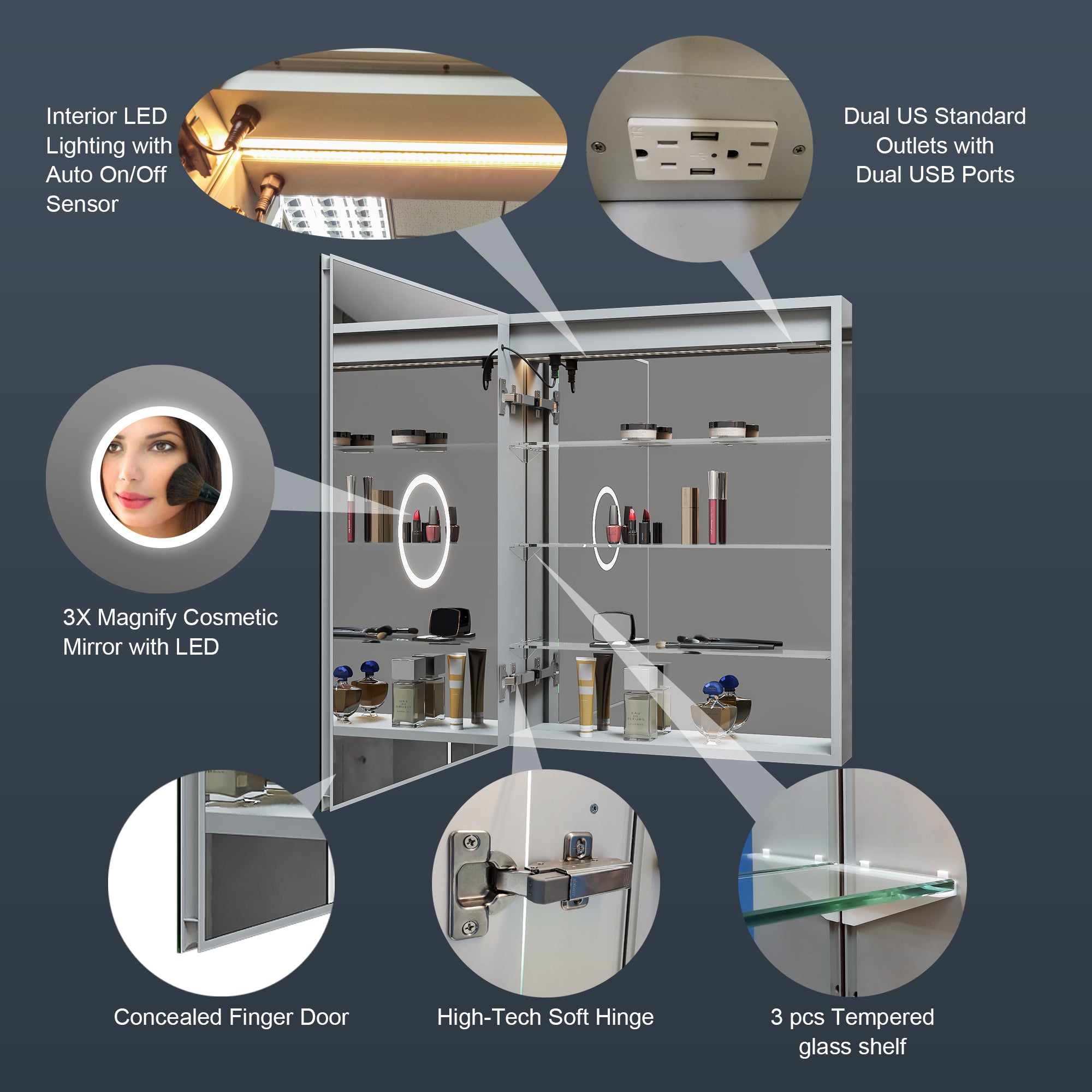 NYSA Rectangular Frameless Custom LED Medicine Cabinet
