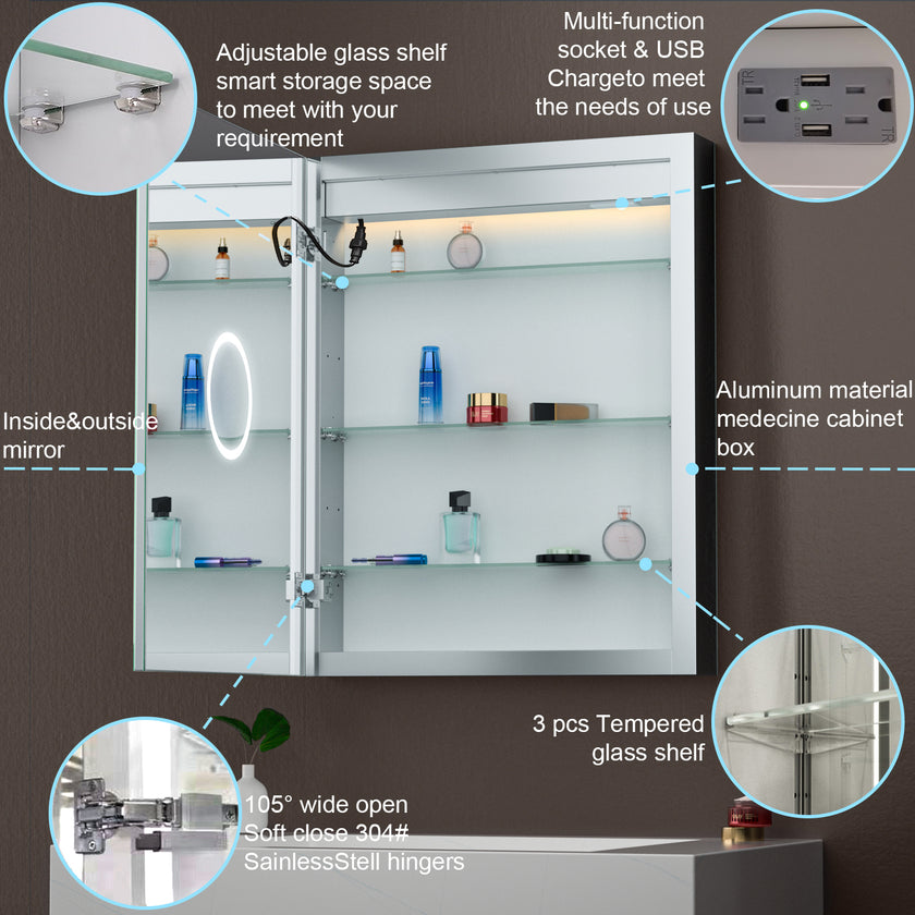 LYRA Rectangular Frameless Custom LED Medicine Cabinet
