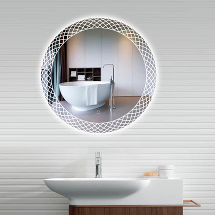 KALLOS Round Frameless Custom LED Mirror Pineapple Sandblasted Design