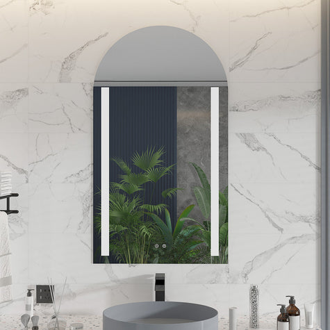 DIVINE Arched Frameless Dual Vertical Glow Stripes Custom LED Mirror
