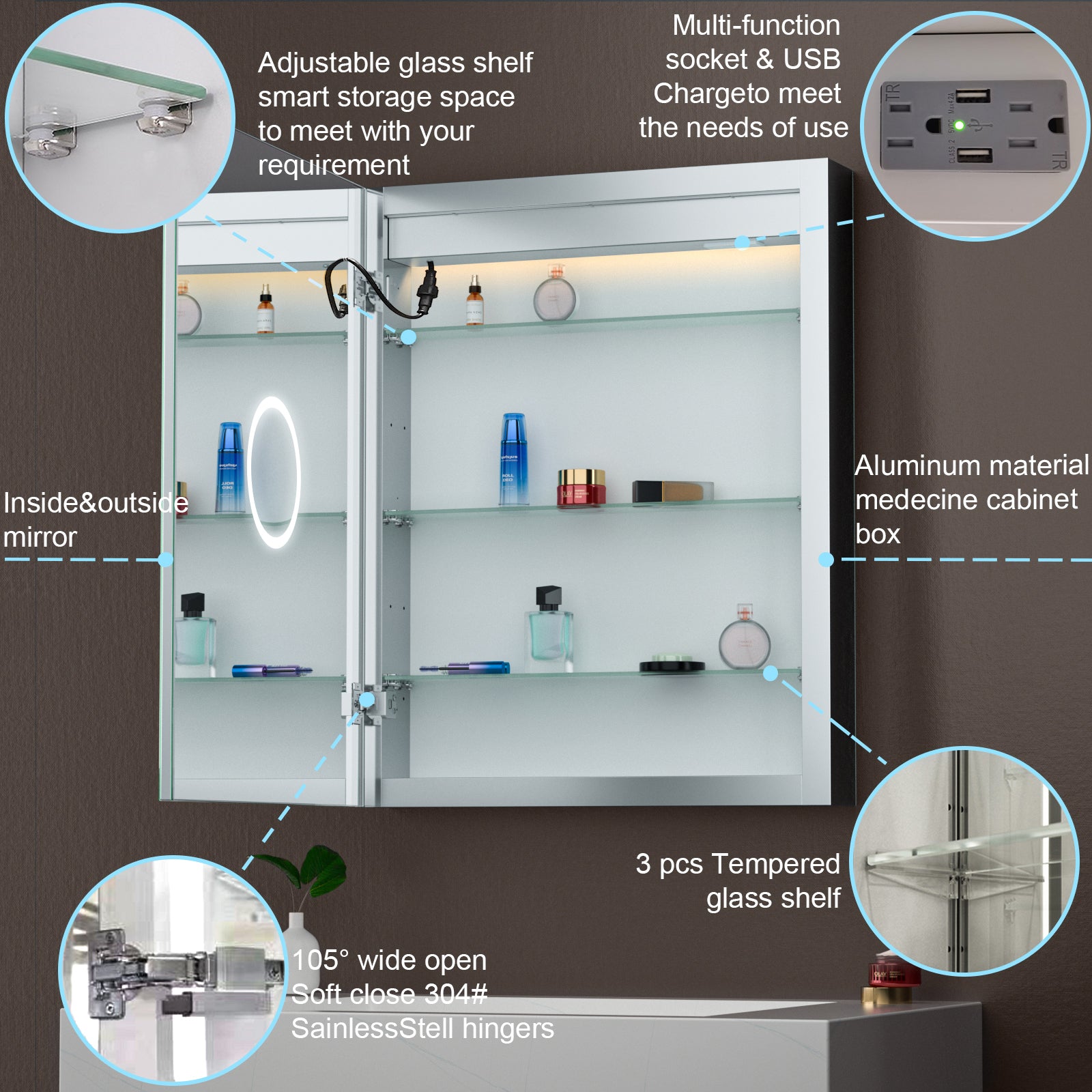 NYSA Rectangular Frameless Custom LED Medicine Cabinet