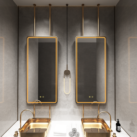 VIRTUS Hanging Rod Rounded Metal Framed Custom LED Mirror