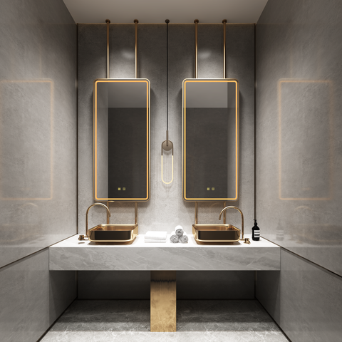 VIRTUS Hanging Rod Rounded Metal Framed Custom LED Mirror