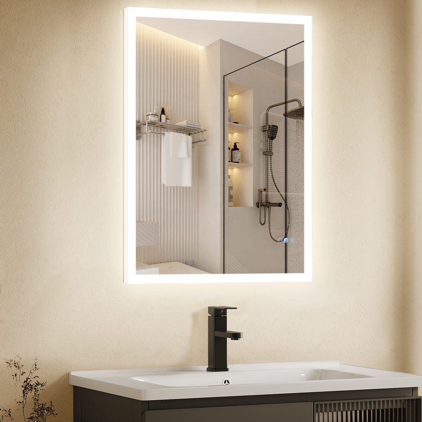 GLOWY Rectangular Frameless LED Mirror with Edge LED Light | Ship today mirror