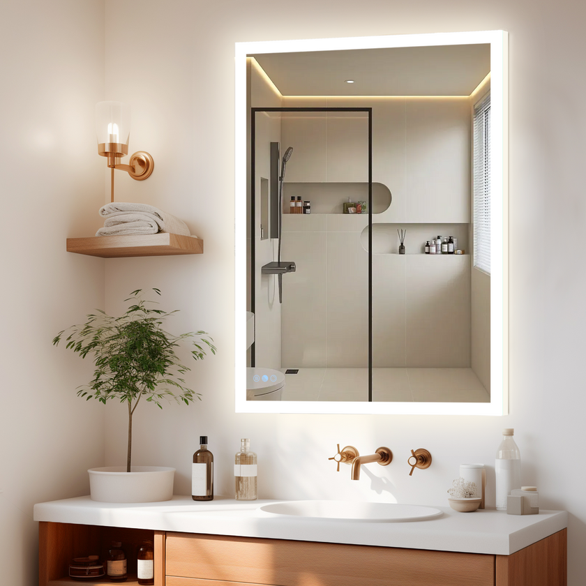 GLOWY Rectangular Frameless LED Mirror with Edge LED Light | Ship today mirror