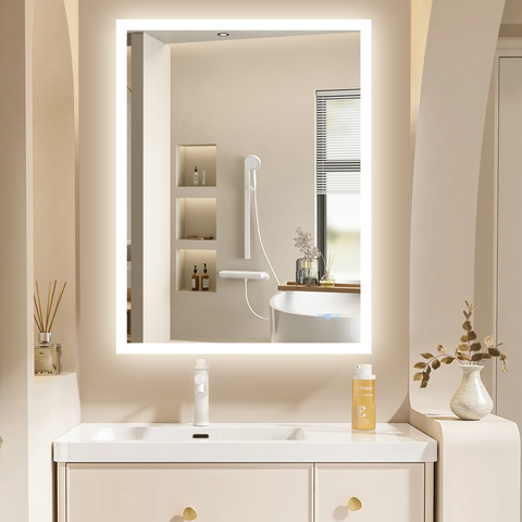 GLOWY Rectangular Frameless LED Mirror with Edge LED Light | Ship today mirror