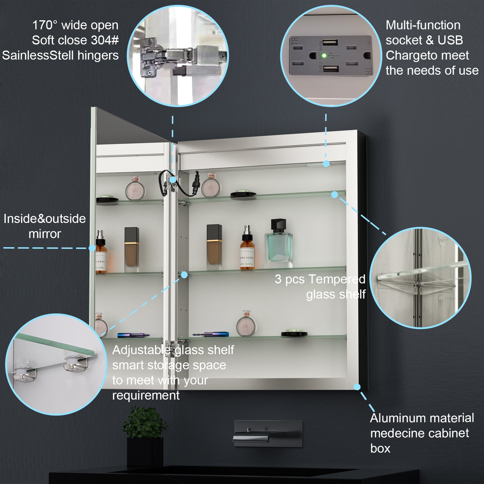 SEIRA Rectangular Frameless Custom LED Medicine Cabinet