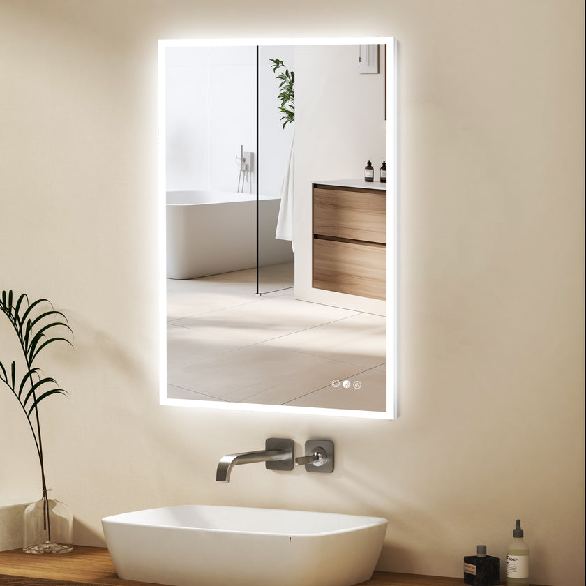 GLOWY Rectangular Frameless LED Mirror with Edge LED Light | Ship today mirror