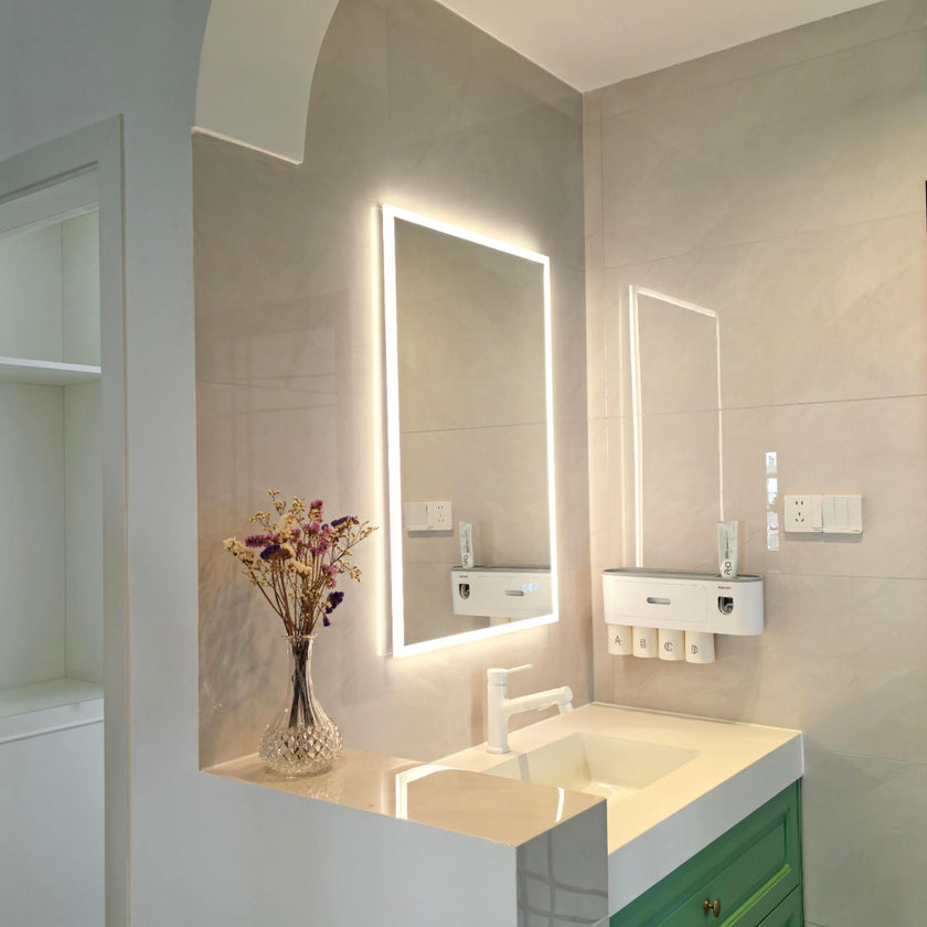 GLOWY Rectangular Frameless LED Mirror with Edge LED Light | Ship today mirror