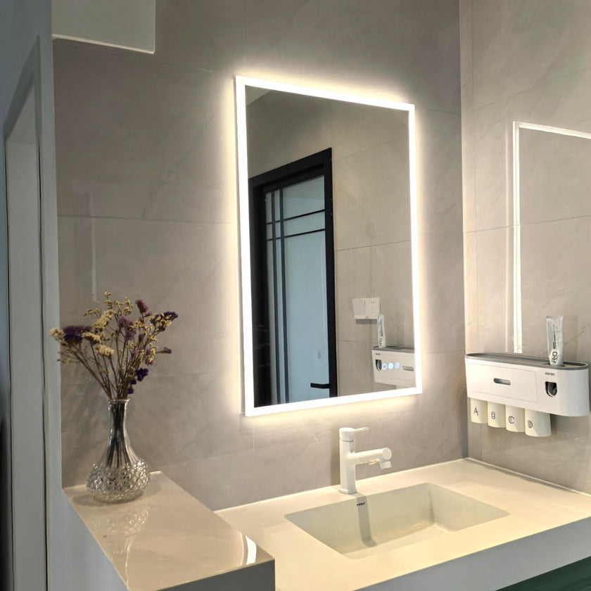 GLOWY Rectangular Frameless LED Mirror with Edge LED Light | Ship today mirror