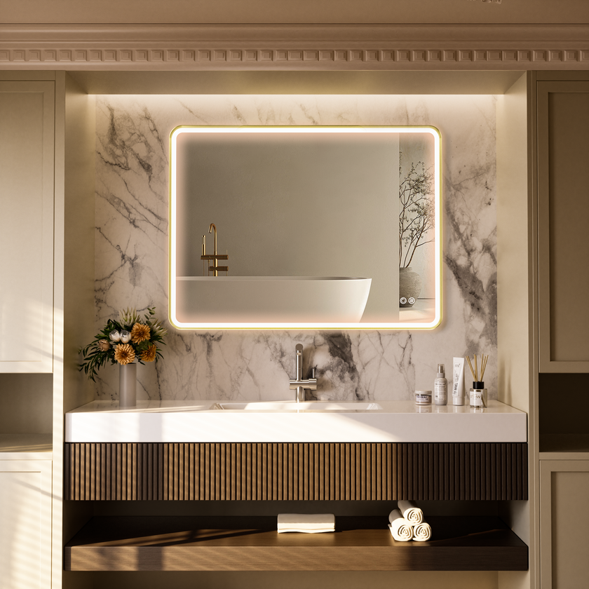 FLASHY Aluminum Framed Rounded LED Mirror with Front Light | Ship today mirror