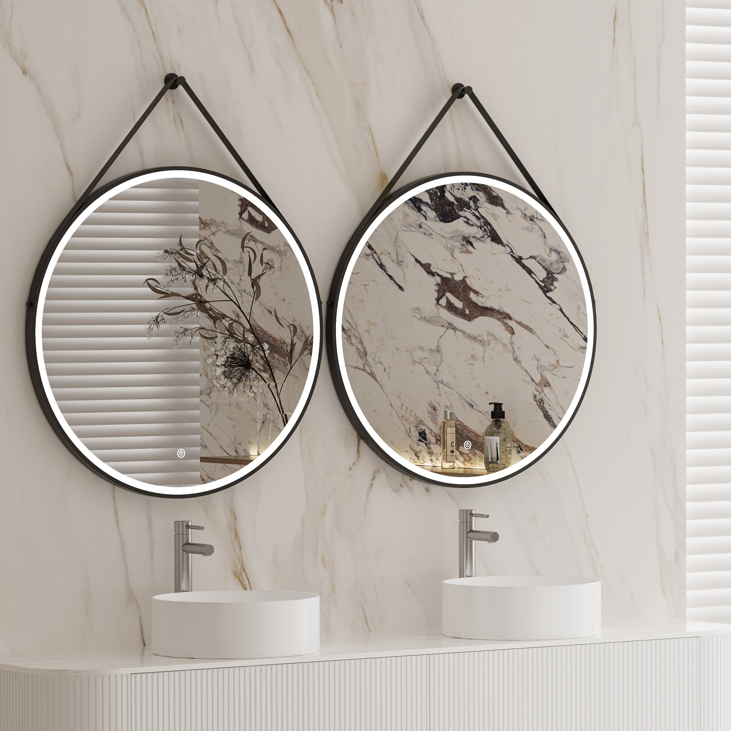 CLARYS Hanging Rod Round Metal Black Framed Custom LED Mirror