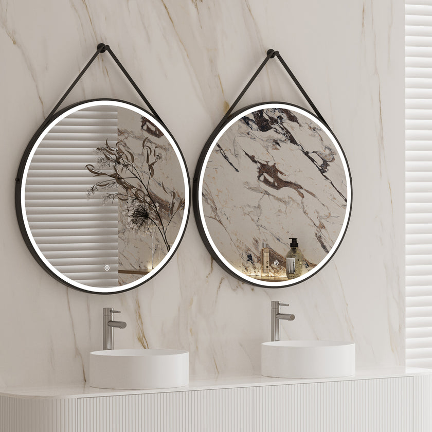 CLARYS Hanging Rod Round Metal Black Framed Custom LED Mirror