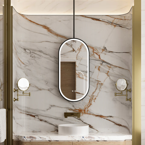 NOVAIS Hanging Rod Capsule Metal Black Framed Custom LED Mirror