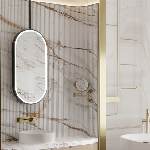 NOVAIS Hanging Rod Capsule Metal Black Framed Custom LED Mirror