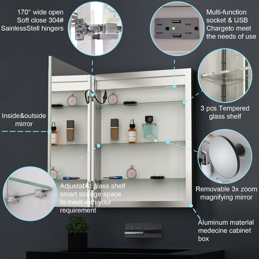 RADIY Rectangular Frameless Medicine Cabinet with Edge LED Light