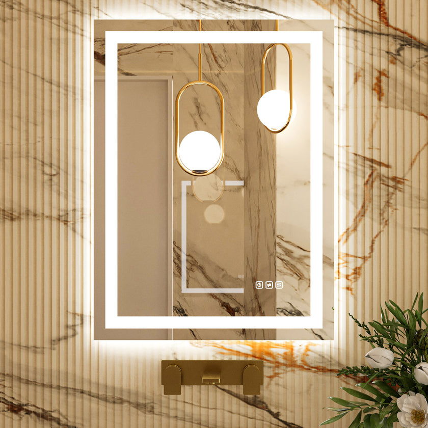 RAY Rectangular Frameless LED Mirror with Front light and Backlit | Ship today mirror