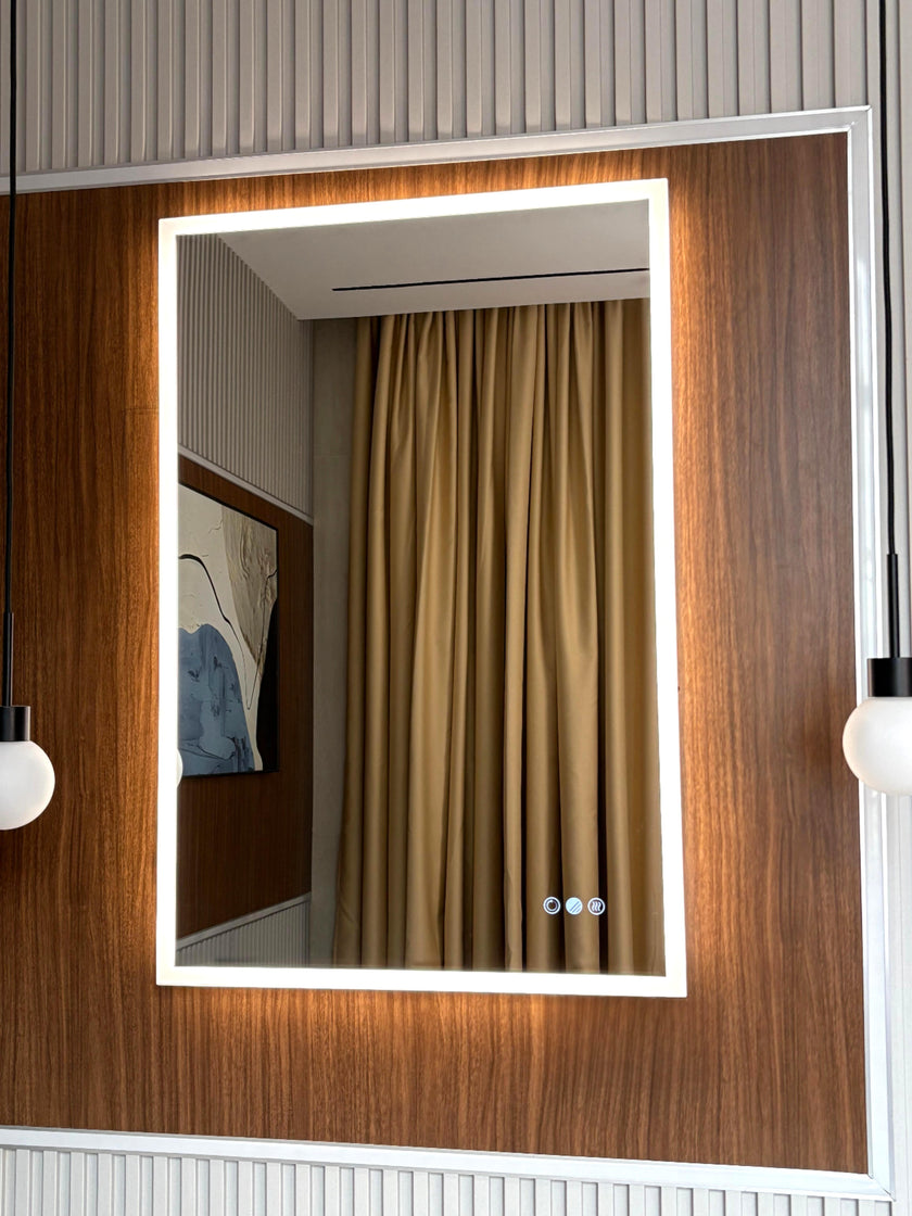 GLOWY Rectangular Frameless LED Mirror with Edge LED Light | Ship today mirror