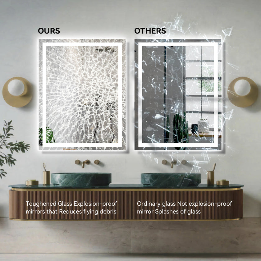 RAY Rectangular Frameless LED Mirror with Front light and Backlit | Ship today mirror