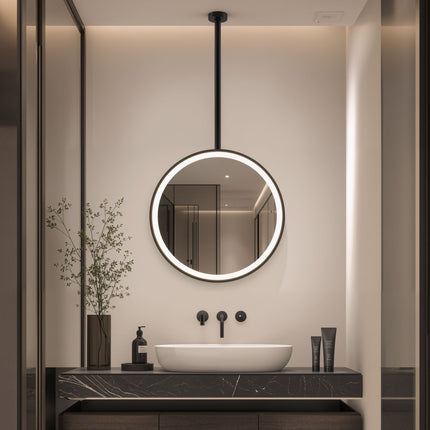 HELYON Hanging Rod Round Framed Custom LED Mirror