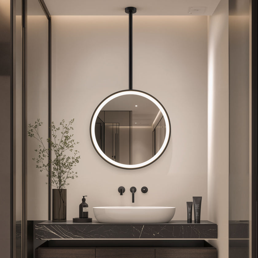 HELYON Hanging Rod Round Framed Custom LED Mirror