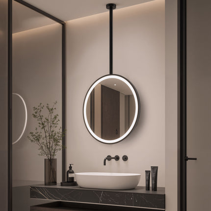 HELYON Hanging Rod Round Framed Custom LED Mirror