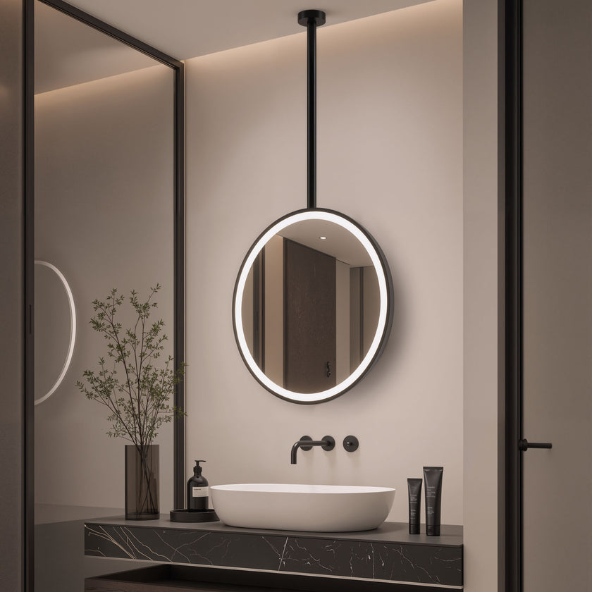 HELYON Hanging Rod Round Framed Custom LED Mirror