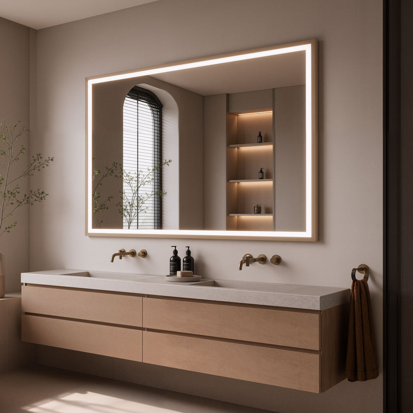 GLYNTI Rectangular Wooden Framed Custom LED Mirror | NEW ARRIVAL