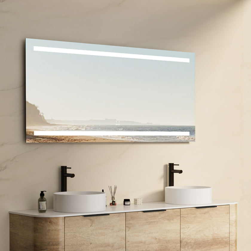 NIMBUS Rectangular Frameless Dual Horizontal Glow Stripes Custom LED Mirror