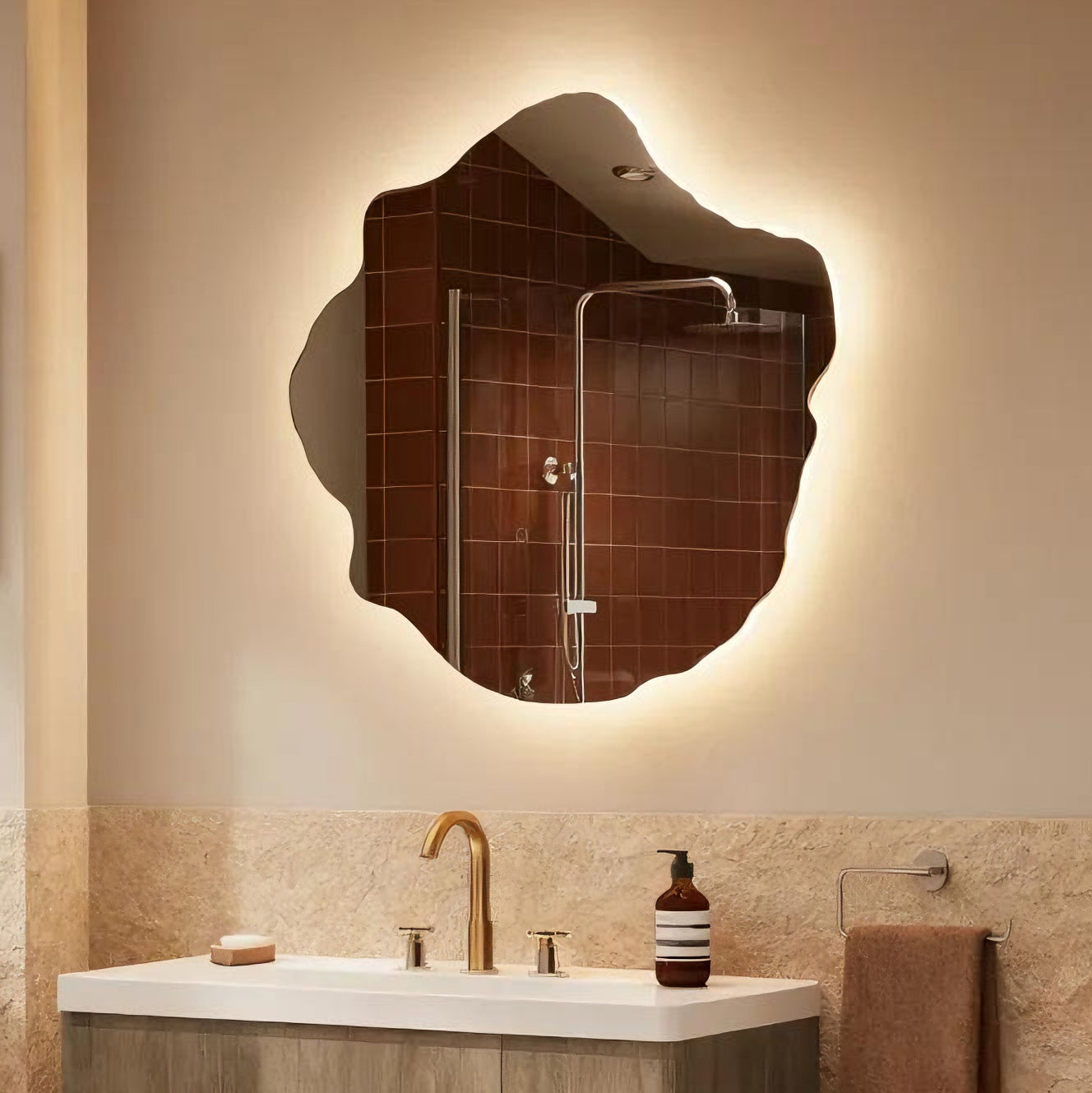 LAMORA Frameless Irregular Custom LED Mirror | New Arrival