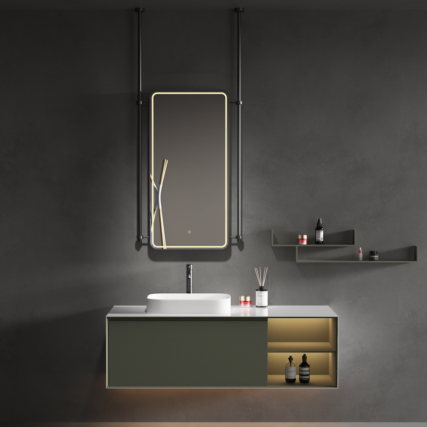 POLIS Hanging Rod Rounded Metal Framed Custom LED Mirror