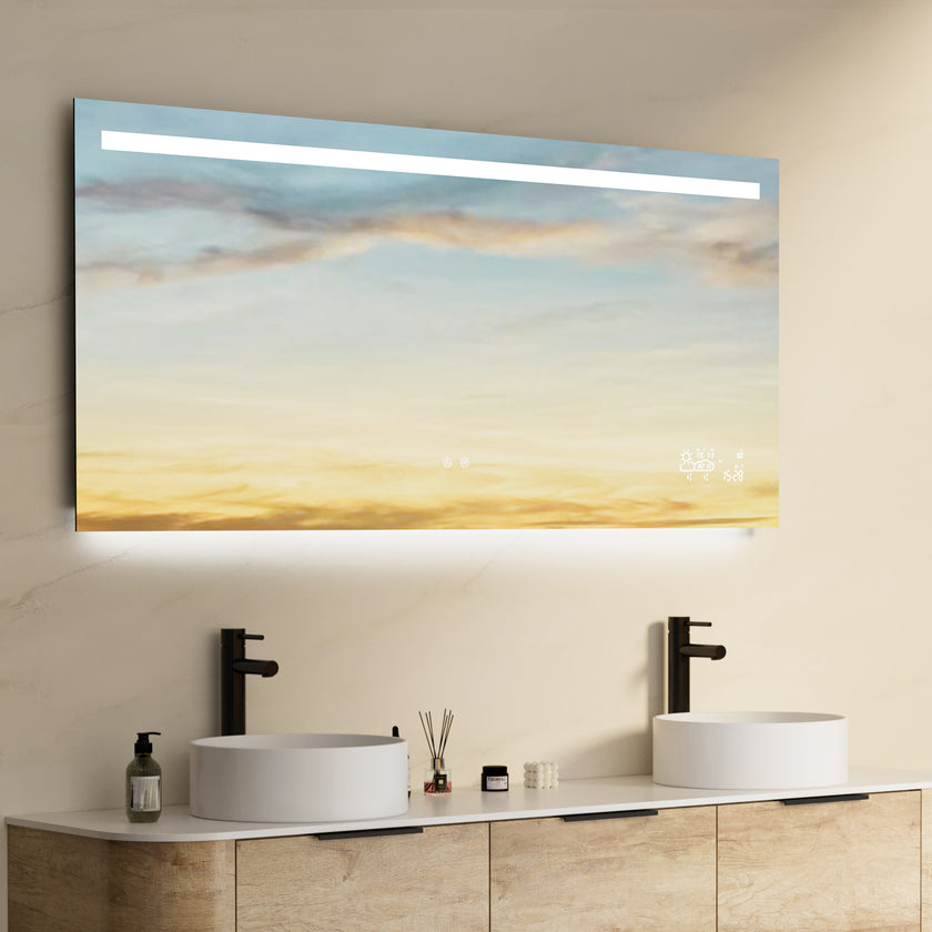 SPLENDOR Rectangular Frameless Top Horizontal Glow Stripe Custom LED Mirror