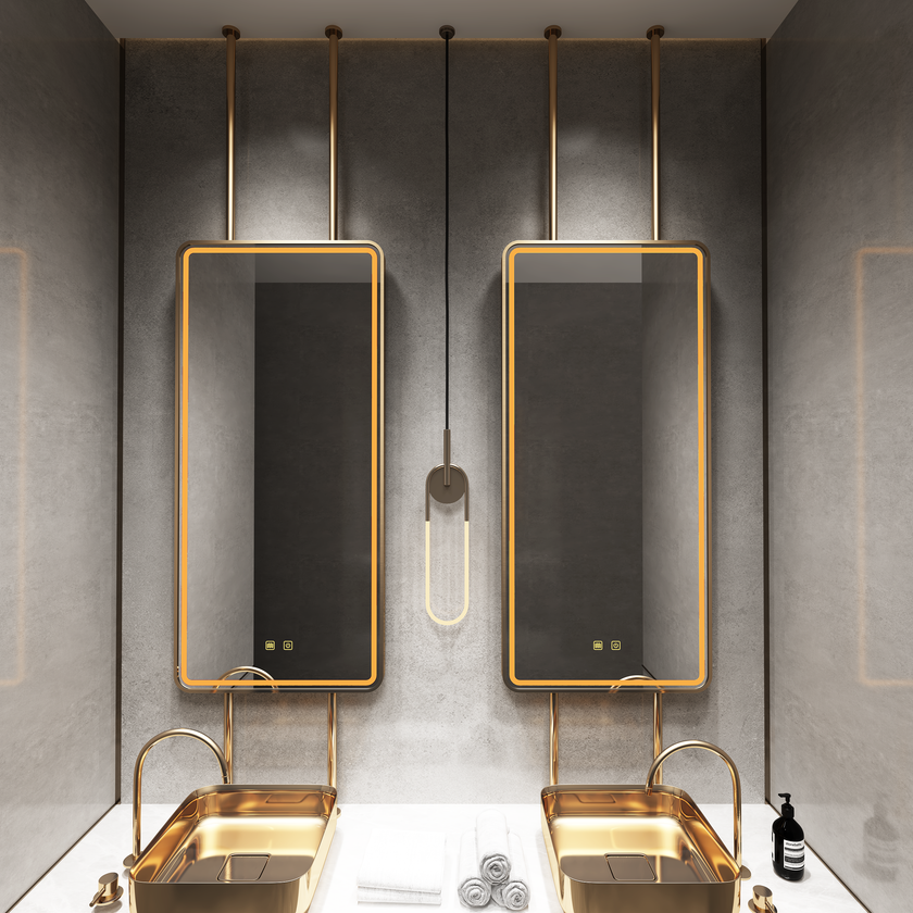 VIRTUS Hanging Rod Rounded Metal Framed Custom LED Mirror