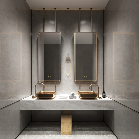 VIRTUS Hanging Rod Rounded Metal Framed Custom LED Mirror