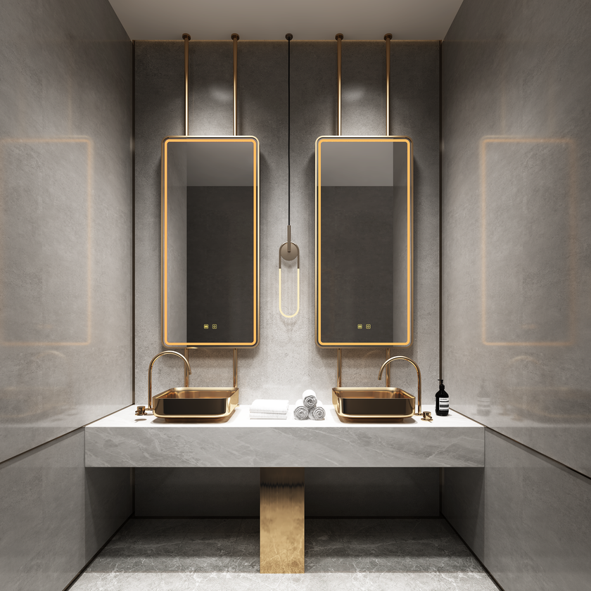 VIRTUS Hanging Rod Rounded Metal Framed Custom LED Mirror