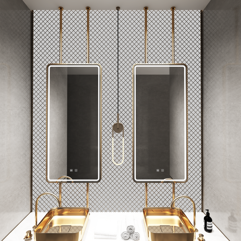 VIRTUS Hanging Rod Rounded Metal Framed Custom LED Mirror