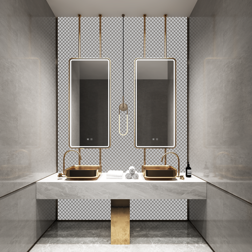 VIRTUS Hanging Rod Rounded Metal Framed Custom LED Mirror