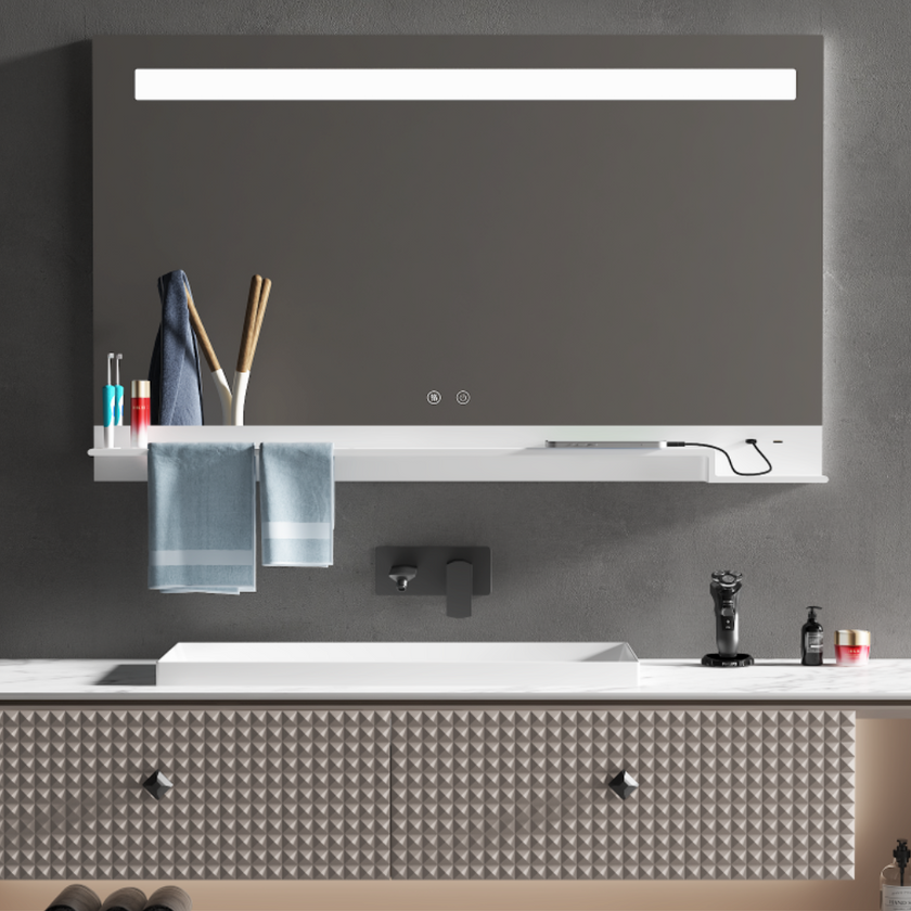 FRESCO Rectangular Frameless Top Horizontal Glow Stripe LED Mirror