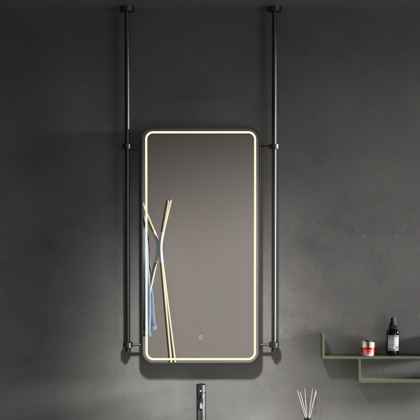 POLIS Hanging Rod Rounded Metal Framed Custom LED Mirror