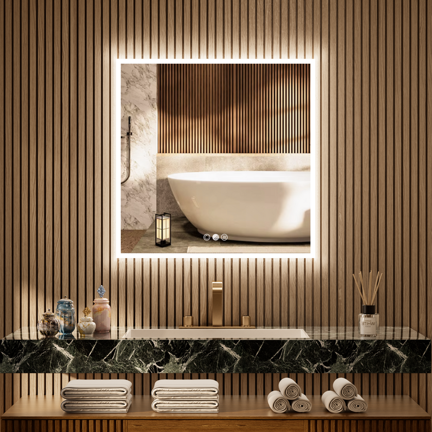 GLOWY Rectangular Frameless LED Mirror with Edge LED Light | Ship today mirror