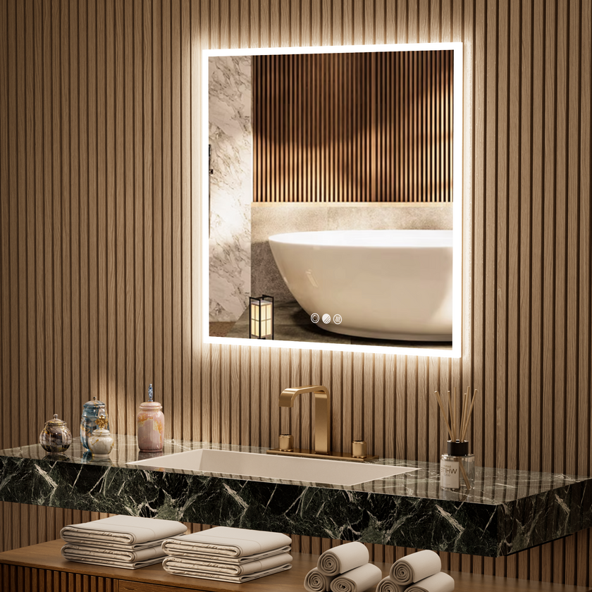 GLOWY Rectangular Frameless LED Mirror with Edge LED Light | Ship today mirror