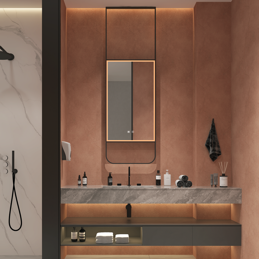 GLIM Hanging Rod Rectangular Metal Framed Custom LED Mirror