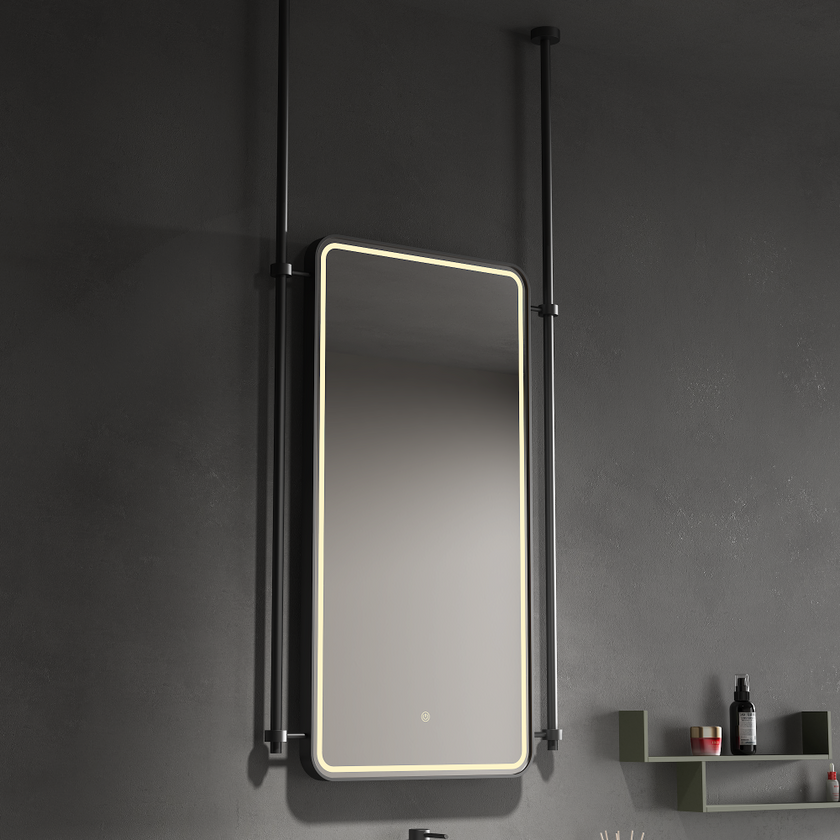 POLIS Hanging Rod Rounded Metal Framed Custom LED Mirror