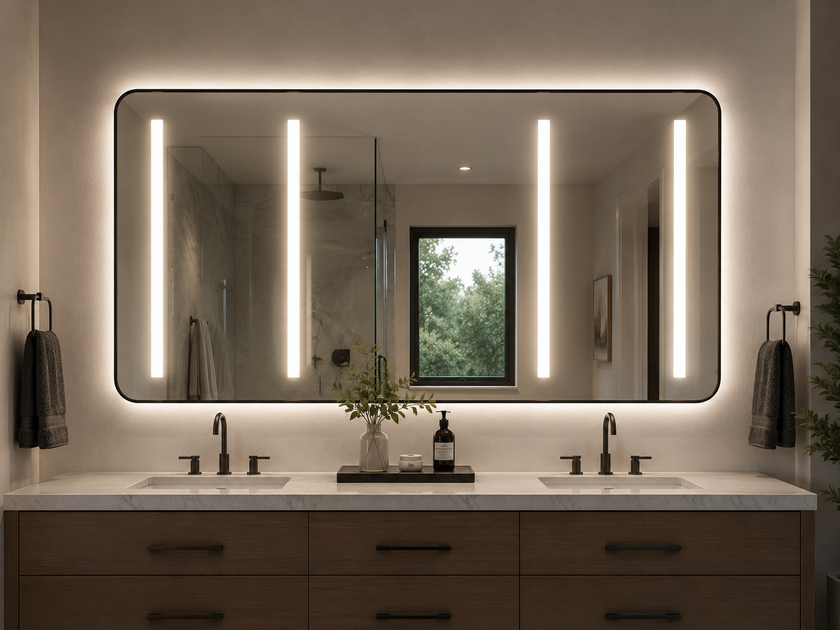 Rounded Framed Custom LED Mirror w/ 4 LED Stripe Mirror (Special Item)