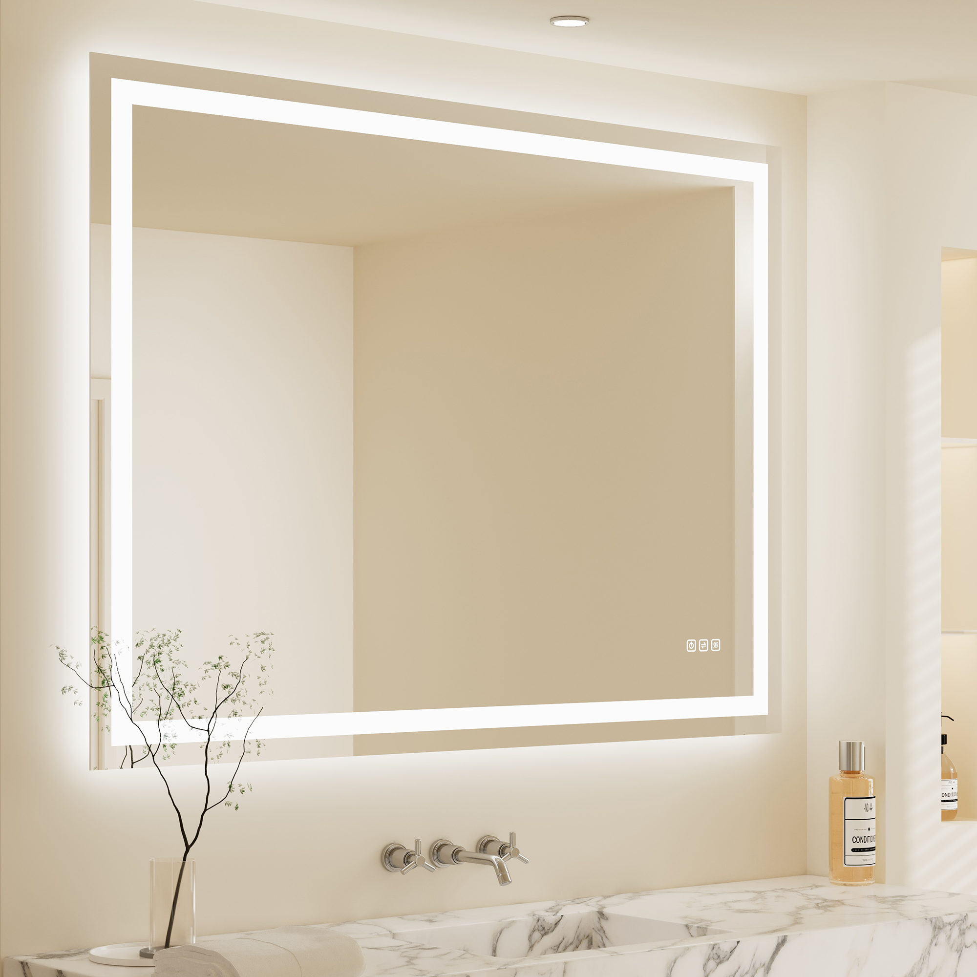 RAY Rectangular Frameless LED Mirror with Front light and Backlit | Ship today mirror