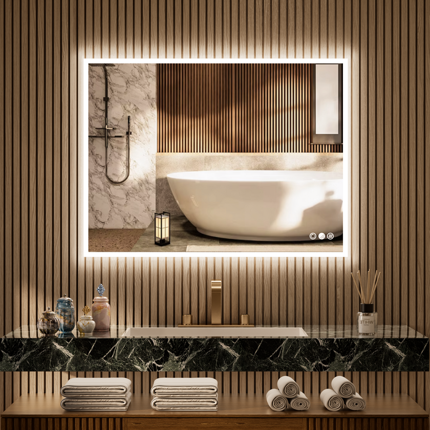 GLOWY Rectangular Frameless LED Mirror with Edge LED Light | Ship today mirror