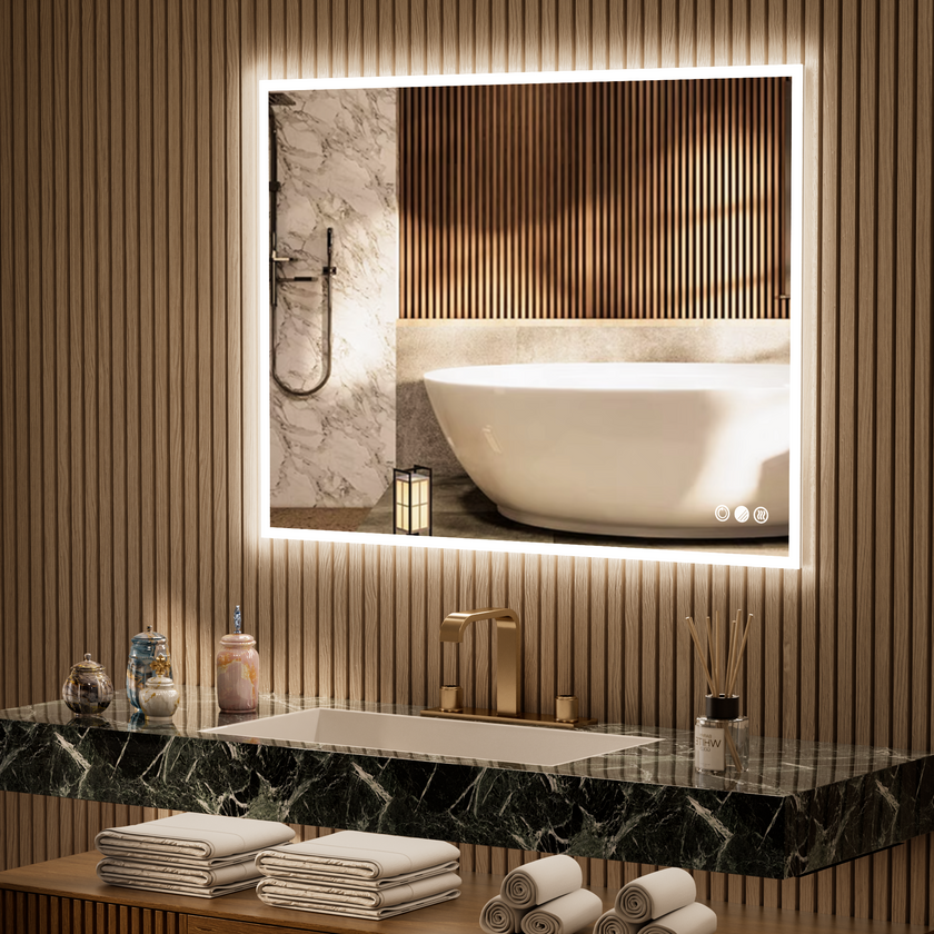 GLOWY Rectangular Frameless LED Mirror with Edge LED Light | Ship today mirror