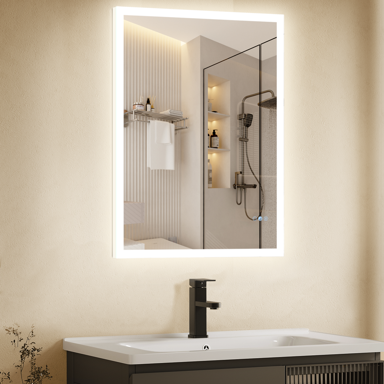 GLOWY Rectangular Frameless LED Mirror with Edge LED Light | Ship today mirror
