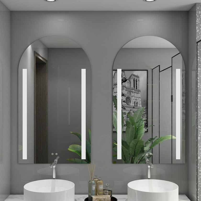 DIVINE Arched Frameless Dual Vertical Glow Stripes Custom LED Mirror